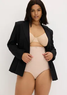 Sterk corrigerende slip van katoen met hoge taille en borduursel, Kleur: beige