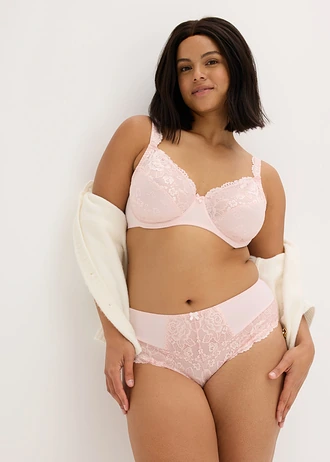 Maxislip met gebloemd kant (set van 2), Kleur: lichtroze+wit