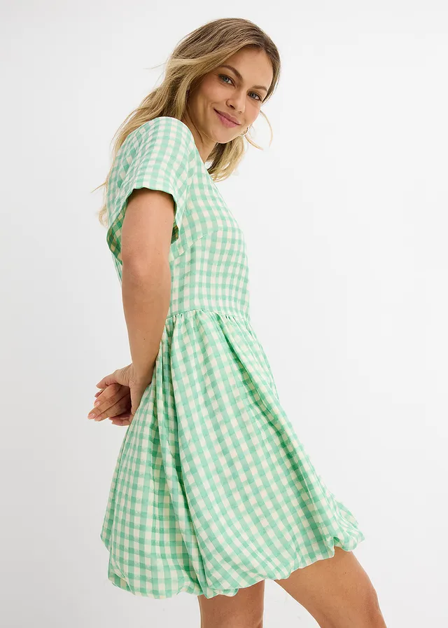 Robe courte base boule • vert-blanc carreaux • product-page.page-title-suffix