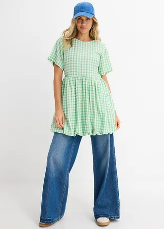 Robe courte base boule • vert-blanc carreaux • Boutique bonprix