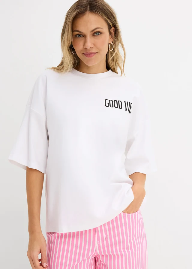 Oversized shirt van puur biologisch katoen, Kleur: wit-zwart met print