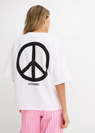 T-shirt oversize 100% coton • blanc-noir imprimé • Boutique bonprix