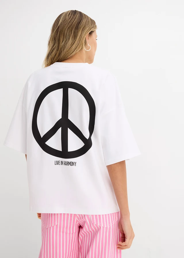T-shirt oversize 100% coton, Couleur: blanc-noir imprimé