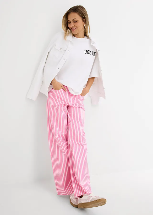 T-shirt oversize 100% coton, Couleur: blanc-noir imprimé