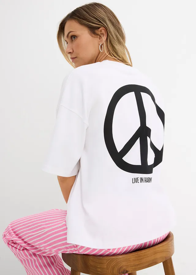 T-shirt oversize 100% coton • blanc/noir imprimé • product-page.page-title-suffix