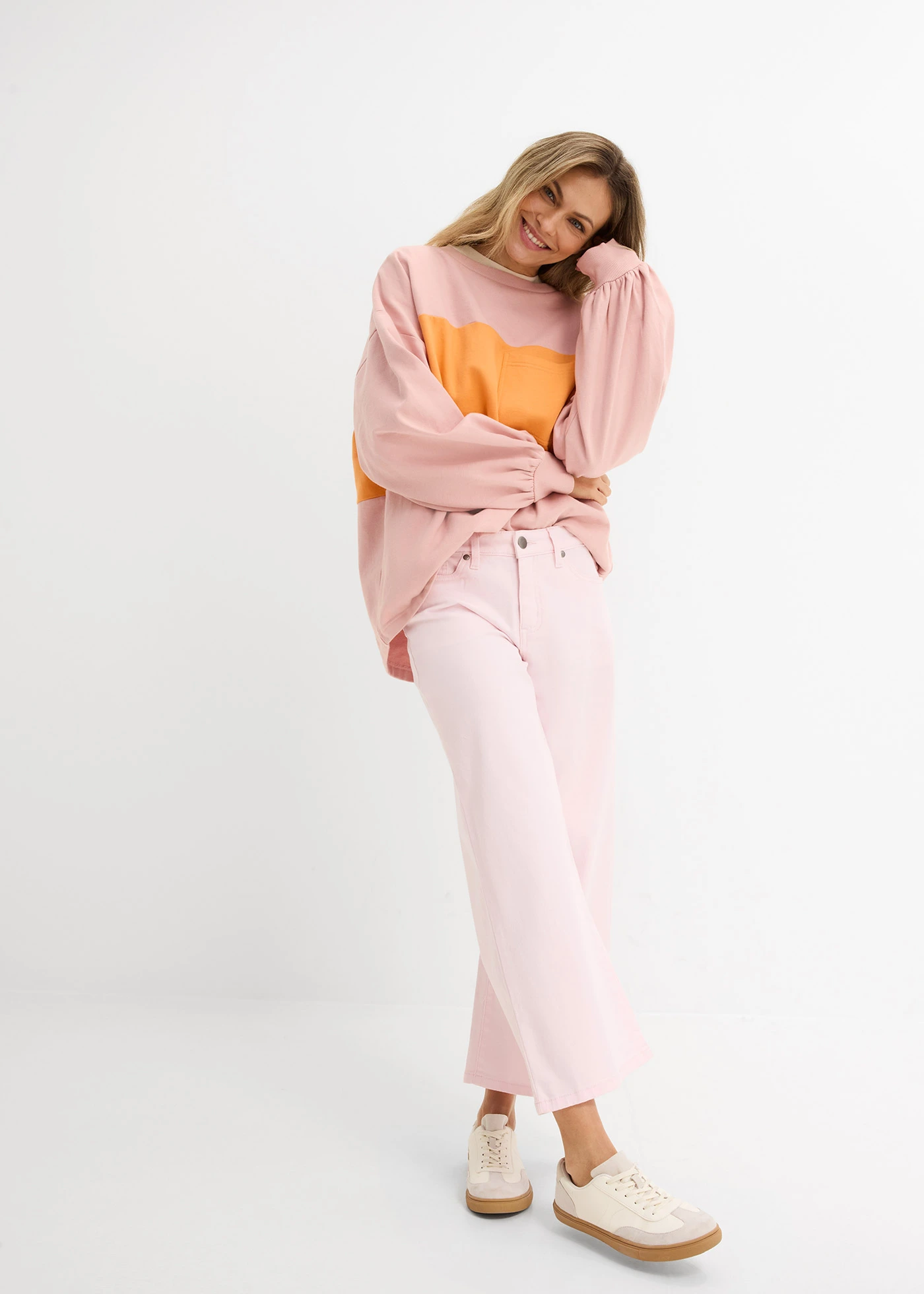 Pantalon large en coton extensible • rose clair • Boutique bonprix