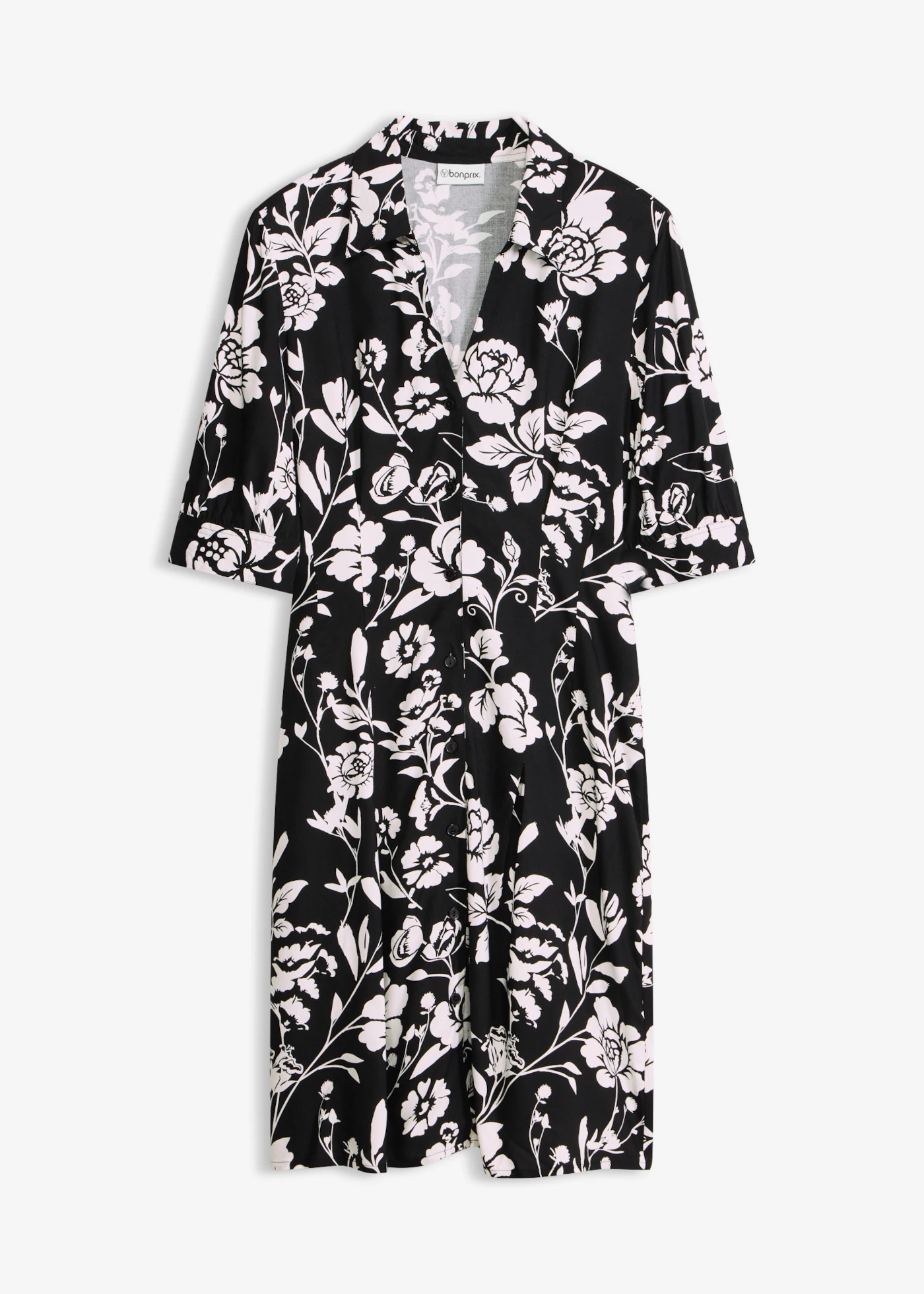 Blúz ruha puha viszkózból • fekete-gyapjúfehér virágmintás • bonprix áruház