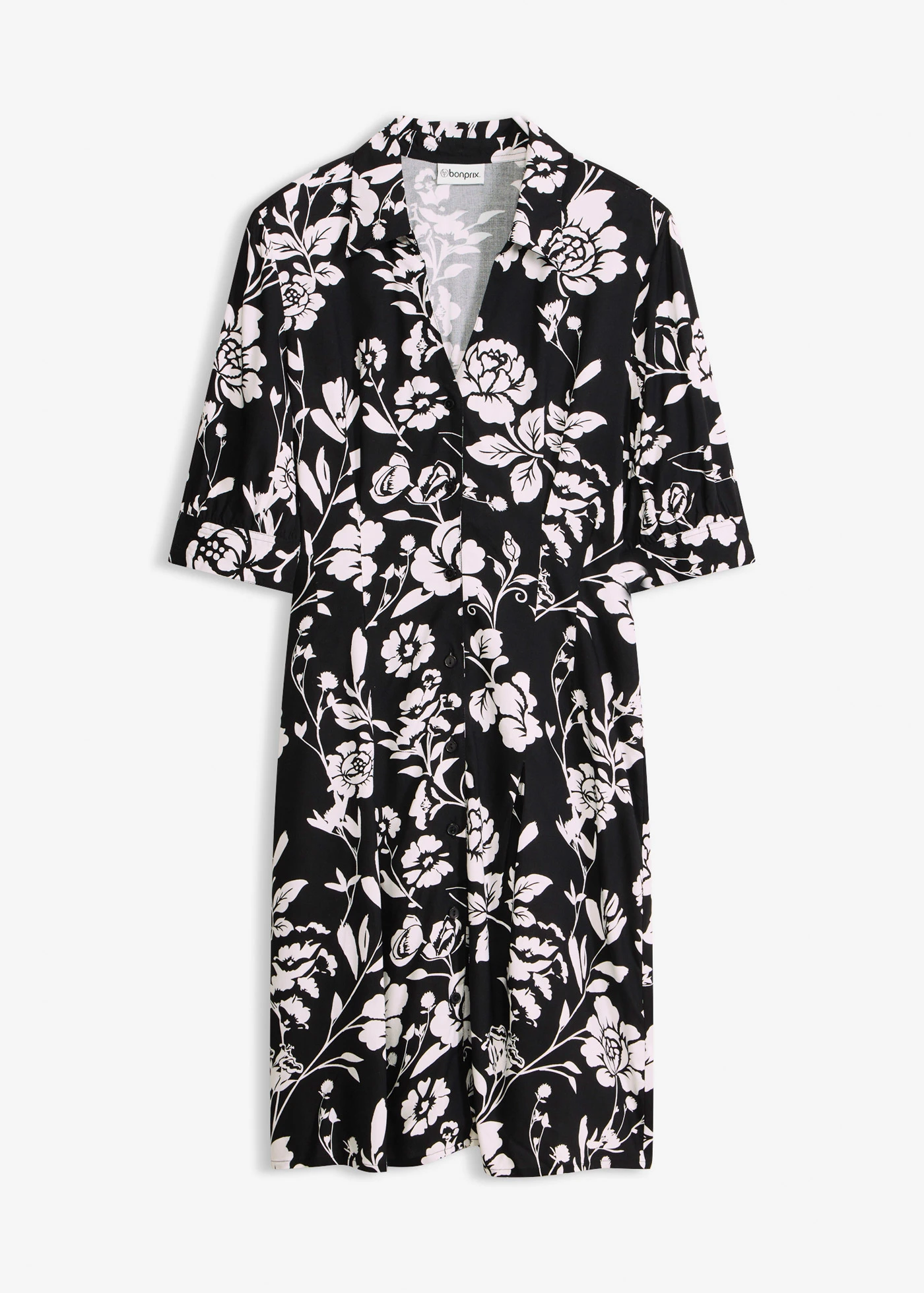 Robe-chemise en viscose fluide • noir-écru floral • Boutique bonprix