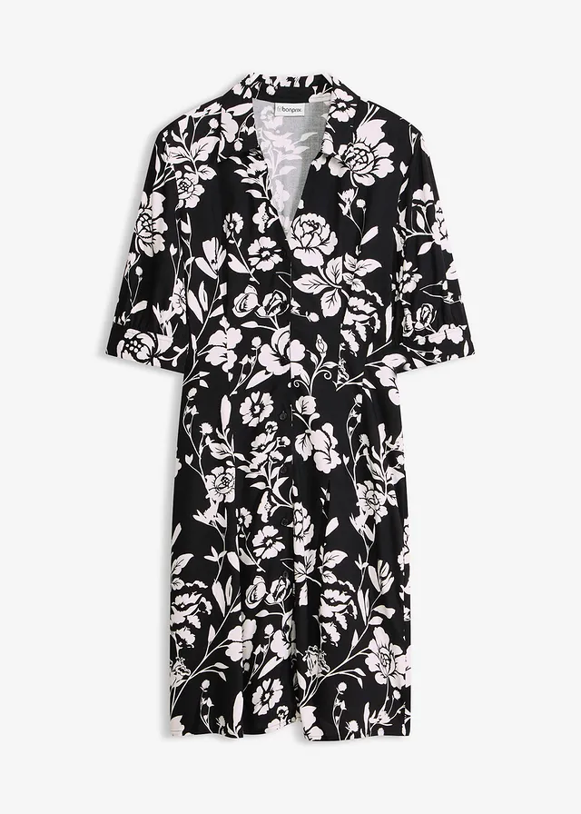 Blousejurk van soepele viscose • zwart/wolwit gebloemd • bonprix online shop