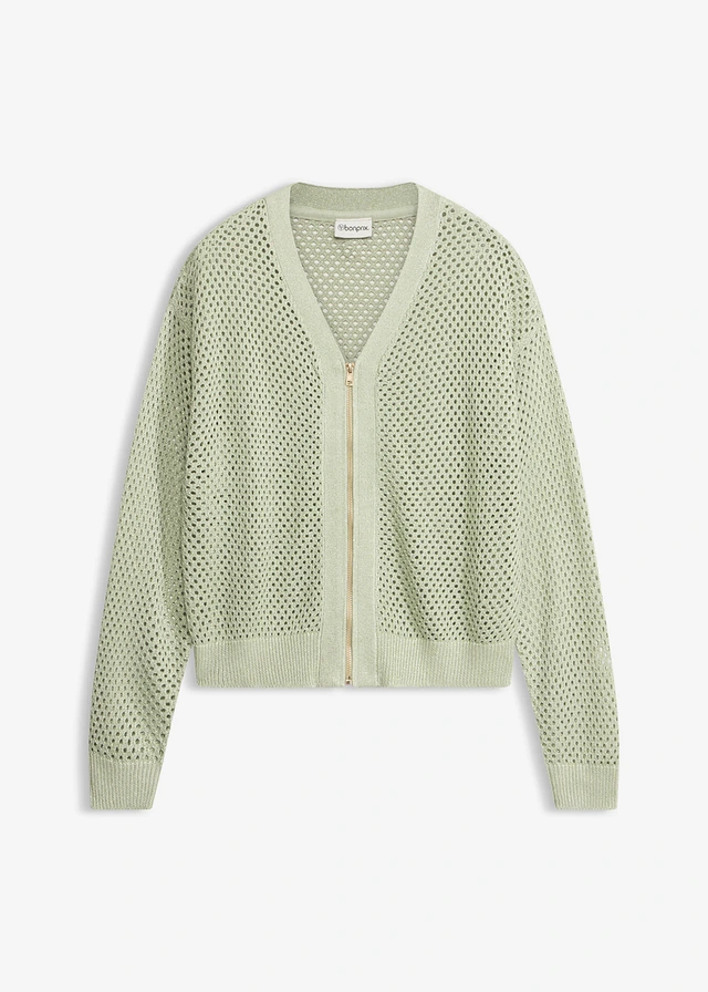 Gebreid vest, Kleur: grijsgroen/metallic