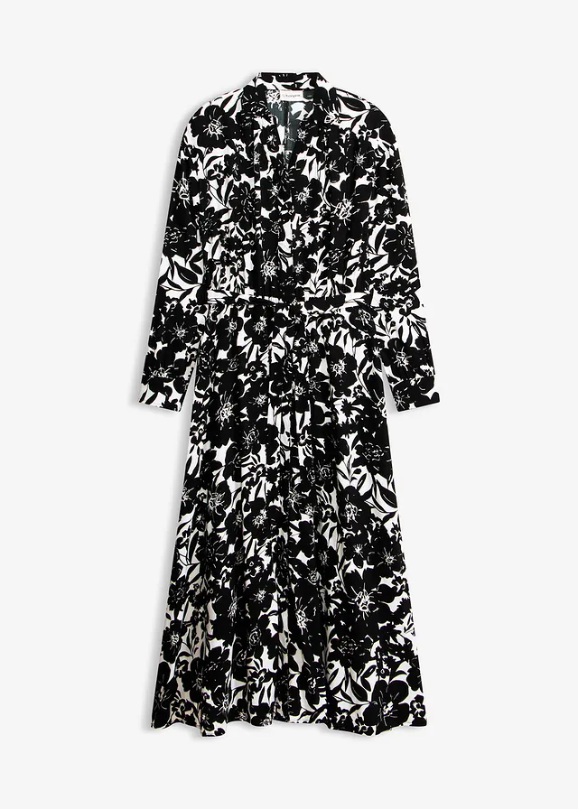 Rochie tip cămașă din viscoză • negru/ecru • magazin bonprix