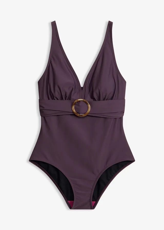 Maillot 1 pièce sculptant, maintien léger, encolure V • prune • Boutique bonprix