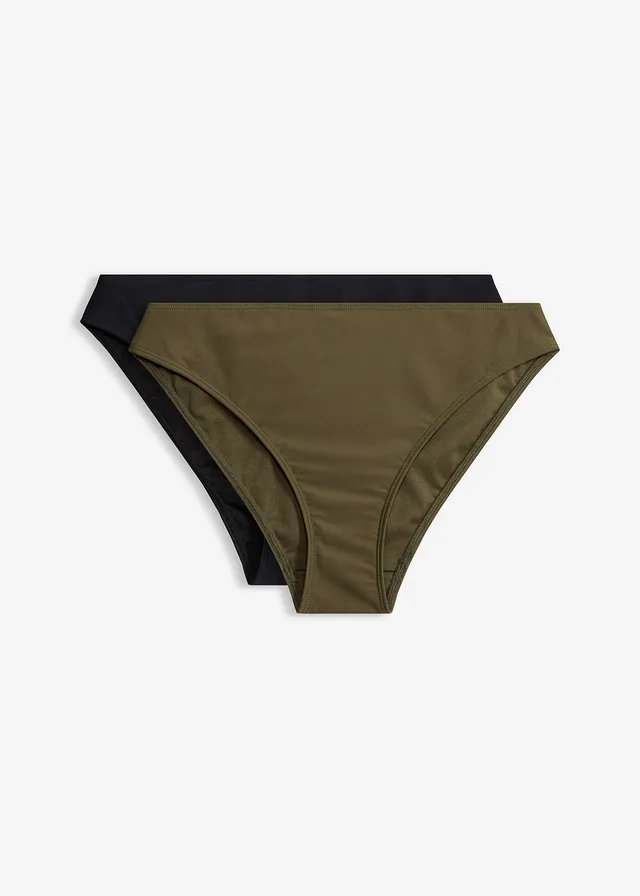 Lot de 2 bas de maillot échancrés, Couleur: noir/olive foncé