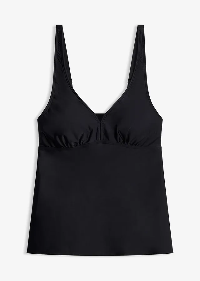Tankinitop met V-hals, Kleur: zwart