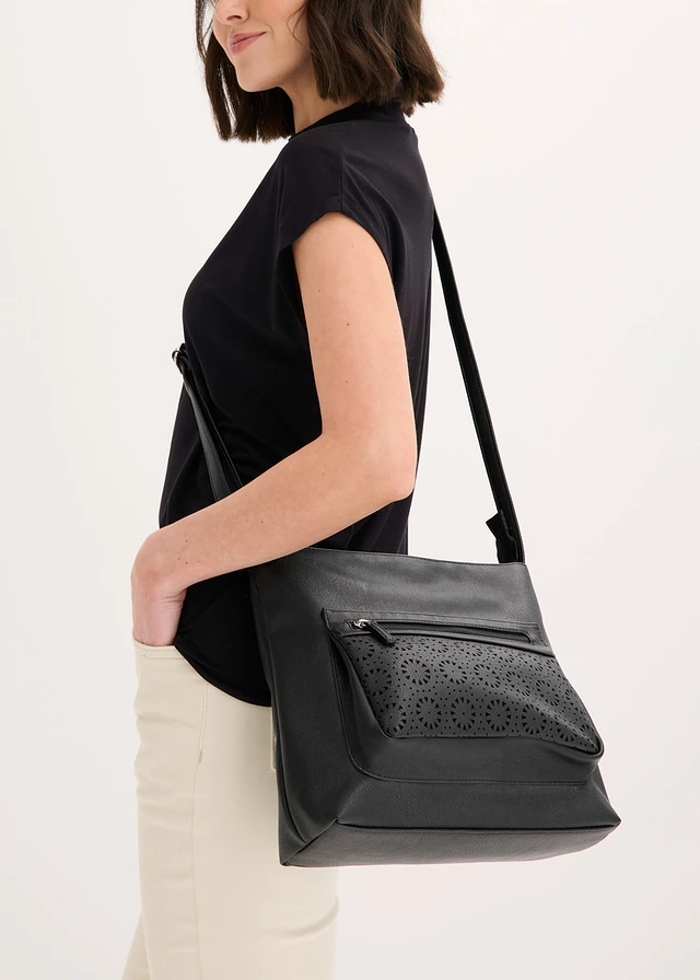 Kabelka Crossbody s dekoratívnym vreckom • čierna • obchod bonprix