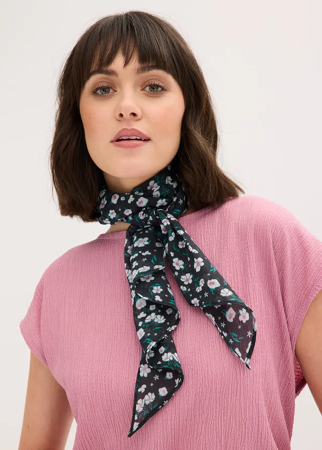 Sjaaltje met bloemenprint (set van 2), Kleur: mauve-zwart