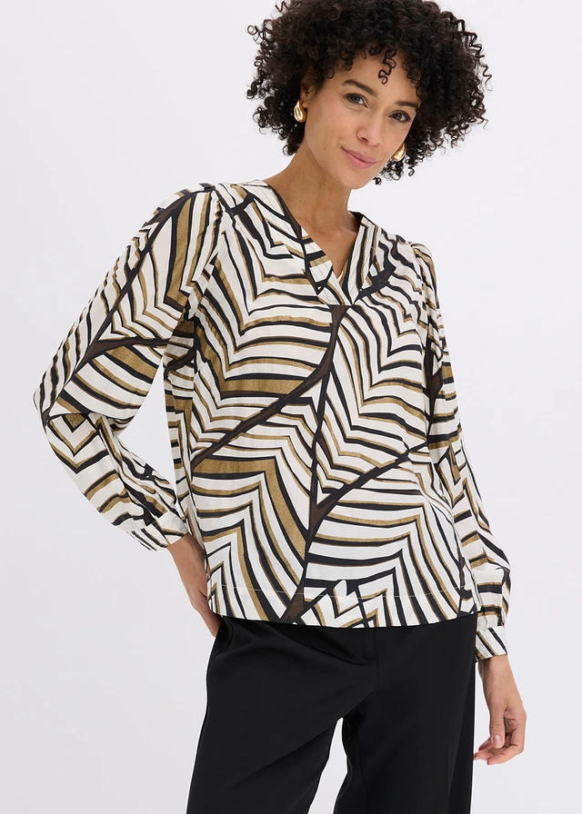 Tuniek met decoratieve naden, Kleur: zwart-wolwit met print