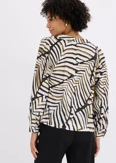 Tunică cu cusături decorative, culoare: negru-ecru cu imprimeu