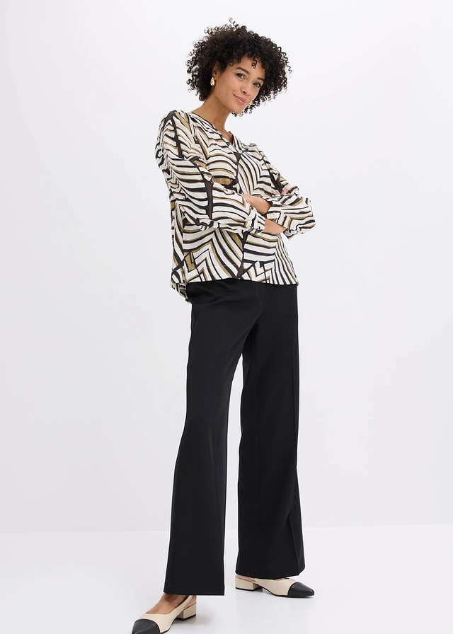 Tuniek met decoratieve naden, Kleur: zwart-wolwit met print