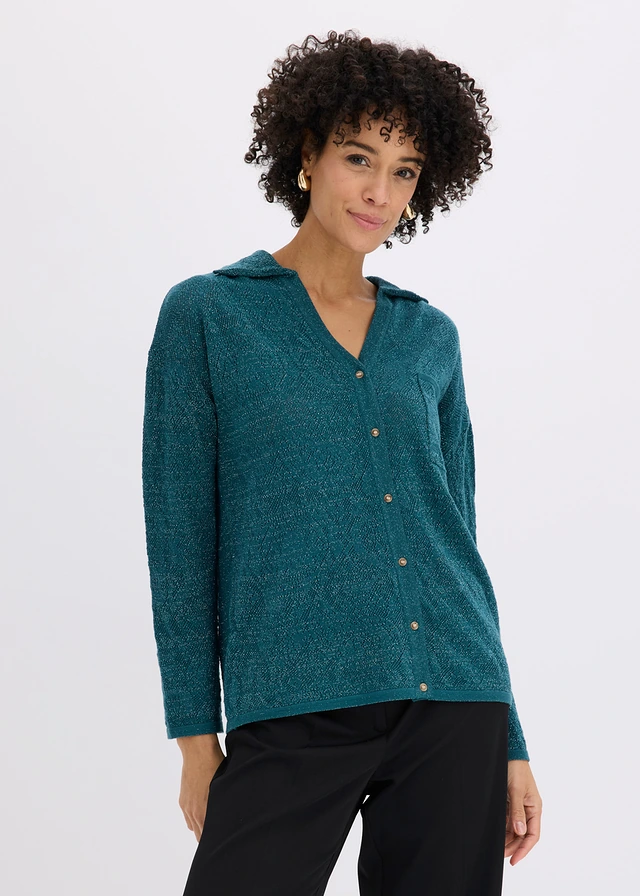 Gilet en maille ajourée avec fil brillant, Couleur: vert poivre