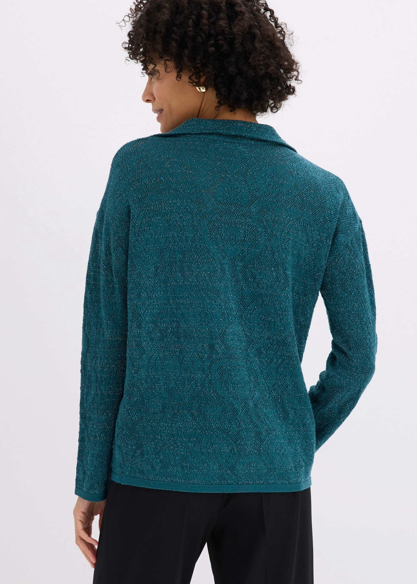 Ajour gebreid vest met glittergaren • pepergroen • bonprix online shop