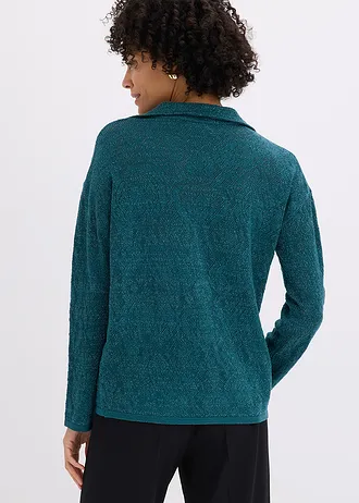 Gilet en maille ajourée avec fil brillant • vert poivre • Boutique bonprix