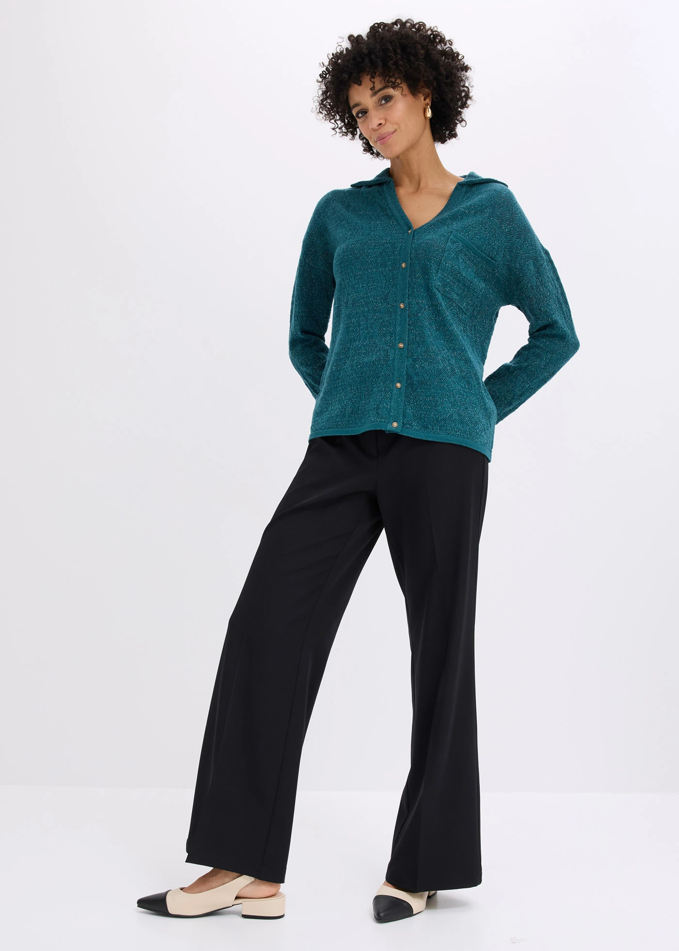 Ajour gebreid vest met glittergaren • pepergroen • bonprix online shop