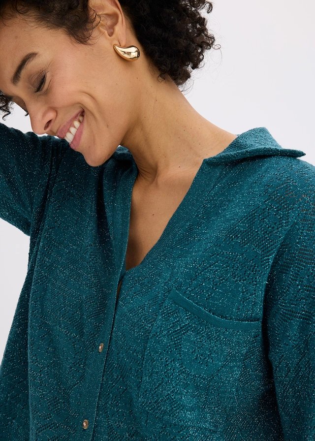 Gilet en maille ajourée avec fil brillant • vert poivre • product-page.page-title-suffix