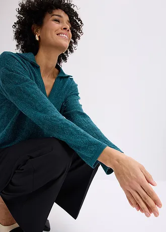 Gilet en maille ajourée avec fil brillant • vert poivre • Boutique bonprix