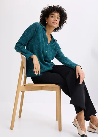 Ajour gebreid vest met glittergaren • pepergroen • bonprix online shop