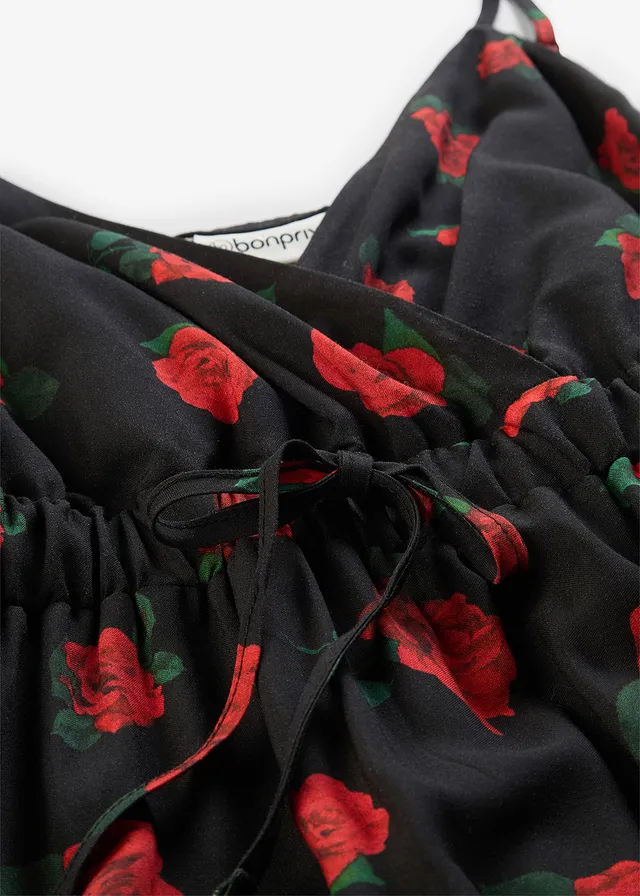 Maxi jurk van soepele viscose • zwart-kersenrood gebloemd • product-page.page-title-suffix