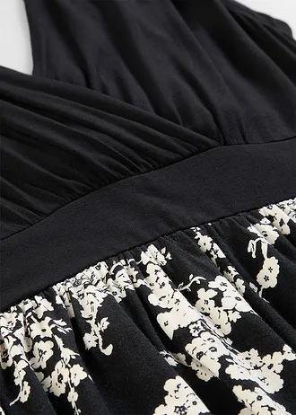 Rochie din jerse cu viscoză • negru-ecru înflorat • magazin bonprix