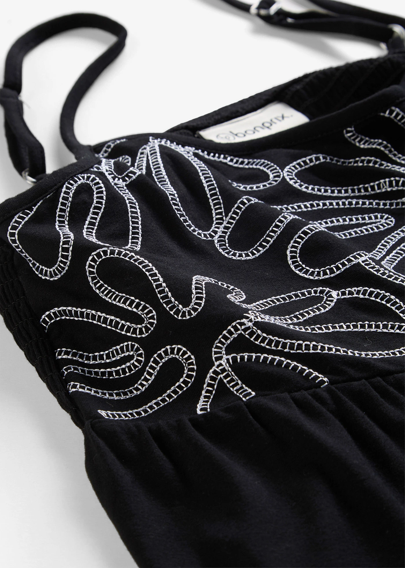Top met spaghettibandjes en borduursel • zwart/wit • bonprix online shop
