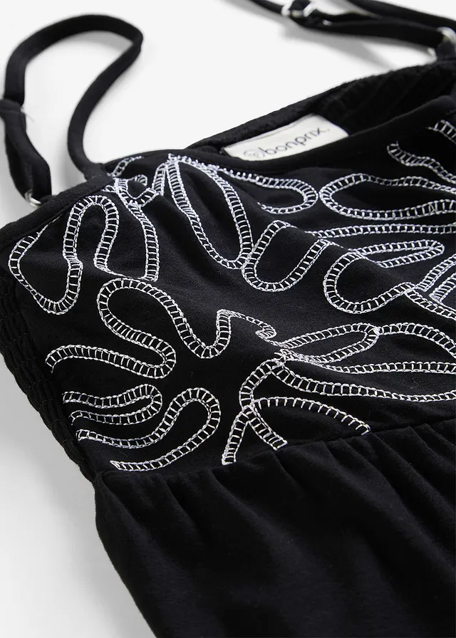 Top met spaghettibandjes en borduursel • zwart/wit • product-page.page-title-suffix