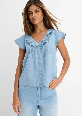 Bluză de blugi din bumbac organic • bleu prespălat • magazin bonprix