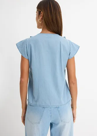 Jeansowy top bez rękawów z bawełny organicznej, kolor: lodowy niebieski denim