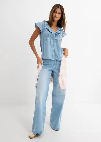 Jeansowy top bez rękawów z bawełny organicznej • lodowy niebieski denim • sklep bonprix