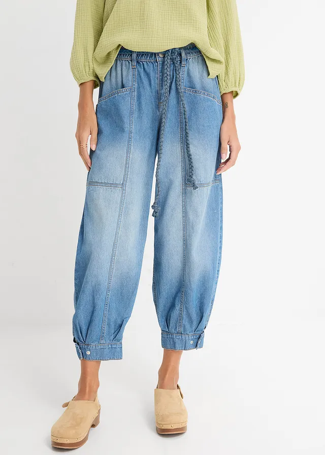 Barrel jeans mid waist met comfortband • lichtblauw denim used • product-page.page-title-suffix
