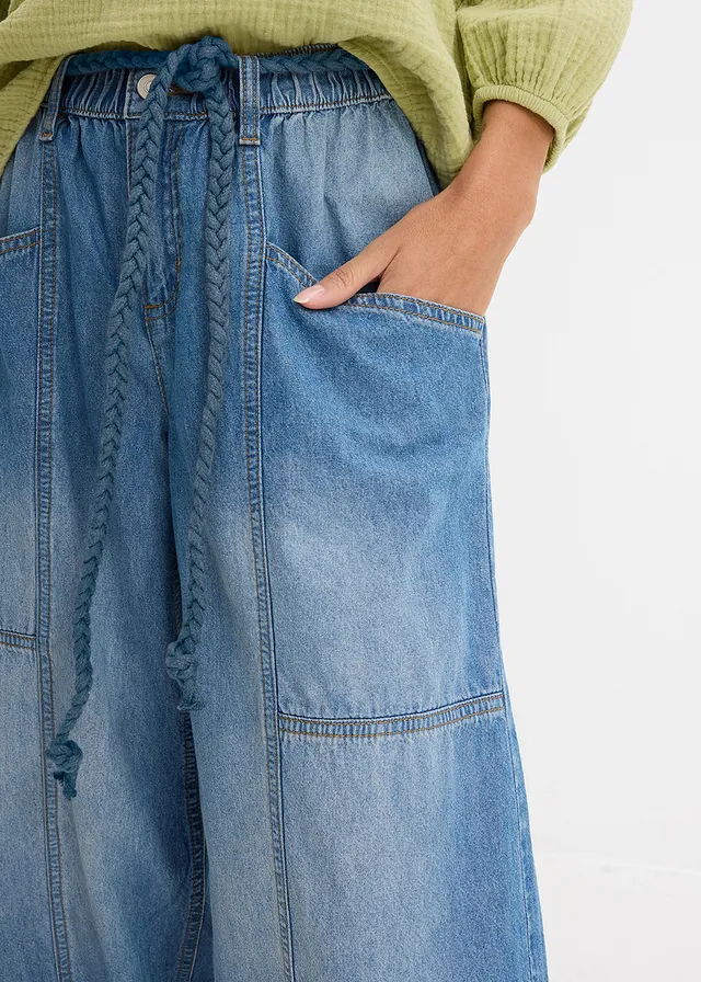 Barrel jeans mid waist met comfortband • lichtblauw denim used • product-page.page-title-suffix