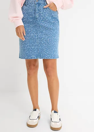 Jupe en jean, Couleur: bleu clair denim léopard