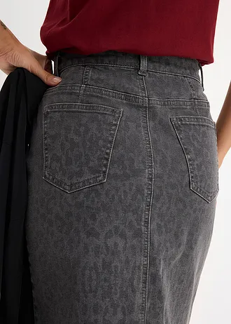 Spódnica jeansowa • szary denim w panterkę • sklep bonprix