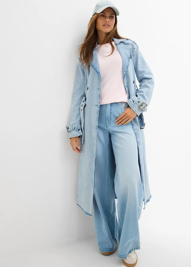 Denim trenchcoat lichtblauw denim