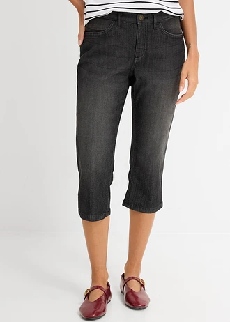 Slim capri jeans, mid waist, Kleur: zwart denim used