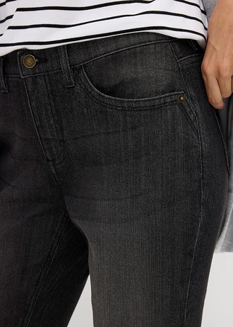 Džínsy Slim, Mid Waist, Capri • čierna denim used • obchod bonprix