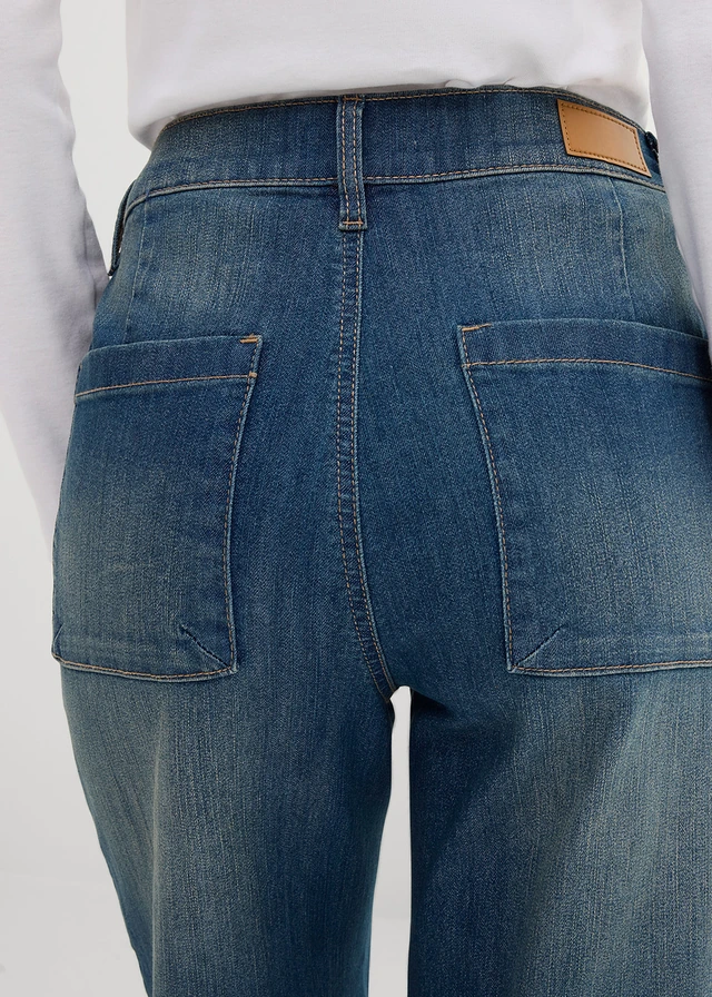 Wide leg jeans met high waist, cropped • blauw denim used • product-page.page-title-suffix