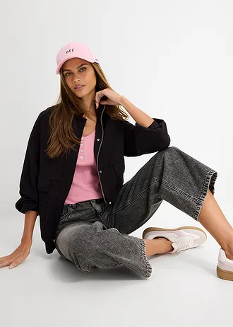 Blugi Mid Waist loose, straight, cropped • gri denim deschis uzat • magazin bonprix