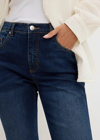 Jeansy flared, high waist, cropped • niebieski denim "used" • sklep bonprix