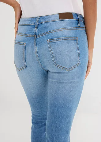 Jeansy ze stretchem o kroju bootcut, mid waist • jasnoniebieski denim "used" • sklep bonprix