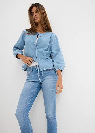 Bootcut sztreccsfarmer, Mid Waist • világoskék denim, használt hatású • bonprix áruház