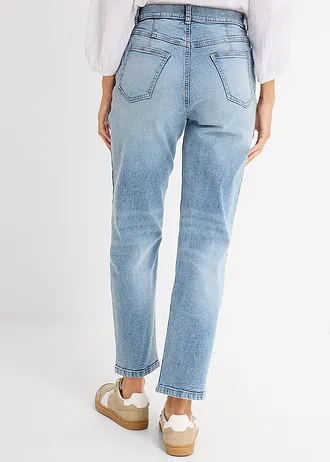 Blugi Loose, Straight, High Waist, cropped, culoare: bleu denim uzat